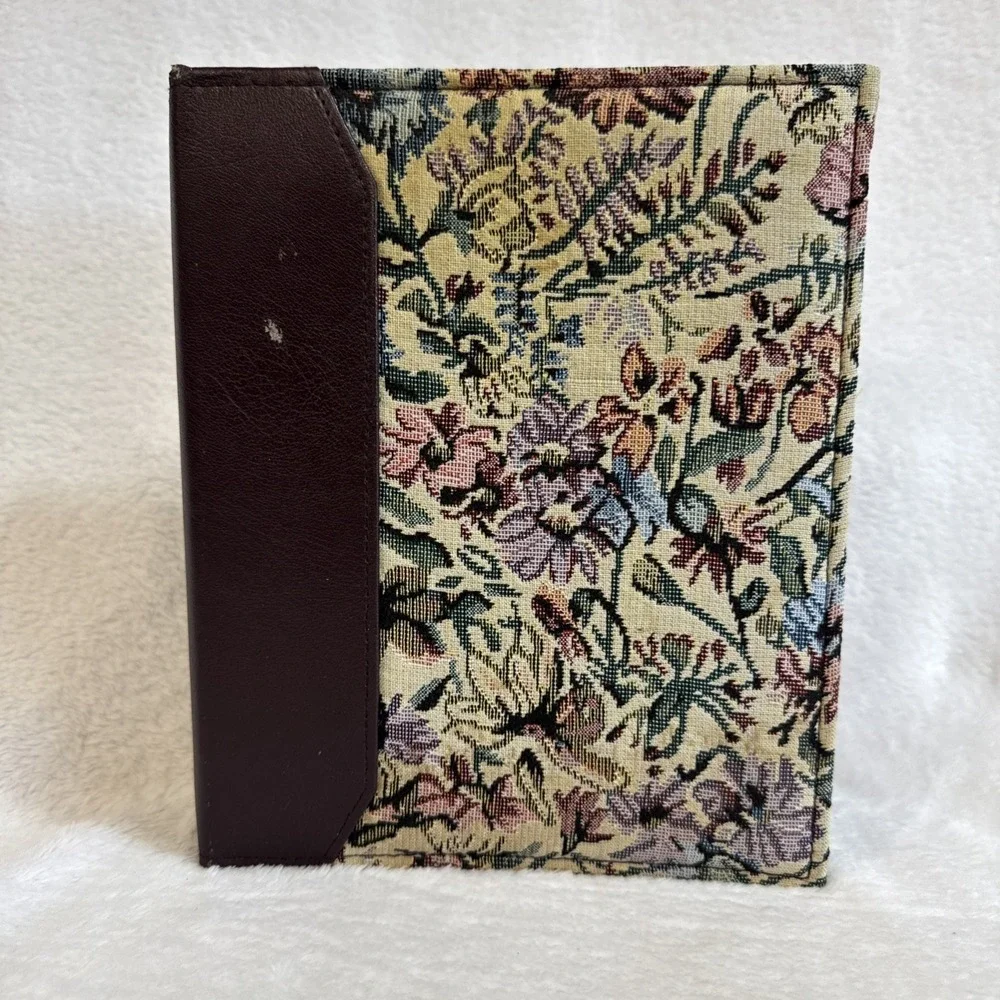 Vintage Floral Tapestry Photo Album Faux Leather Spine Burgundy 7x9